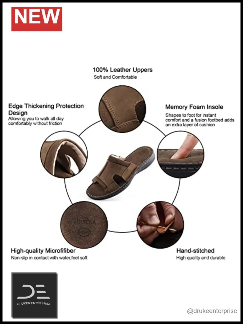 Genuine Leather Slide Sandals Memory Foam Comfort Casual Beach Slides